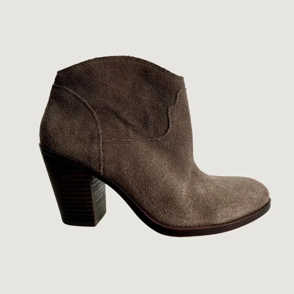 Lucky Brand Bootie Women 8.5 Brown Eller Western Suede Ankle Block Heel Zip